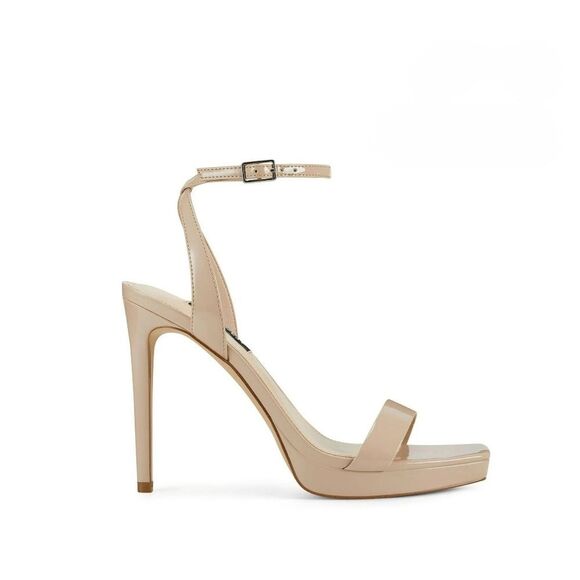 Nine West Patent Leather Cream Strappy Heels - Picture 2 of 9
